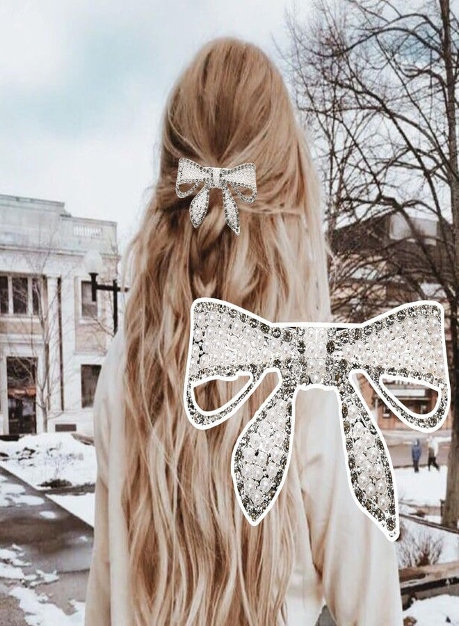 Kefley Rhinestone Pearl Bow Hair Barrettes for Women Sparkling Bling Barrettes for Hair Bows Accessories Metal French Clips Hairpins Decorative Bowknot Clips Pearl Ponytail Holders - Image 5